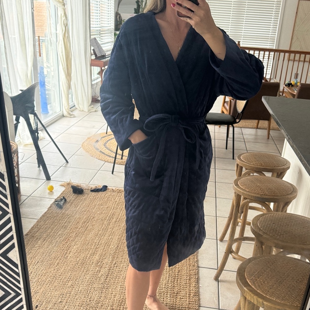Anthropologie Midnight Blue Quilted Robe